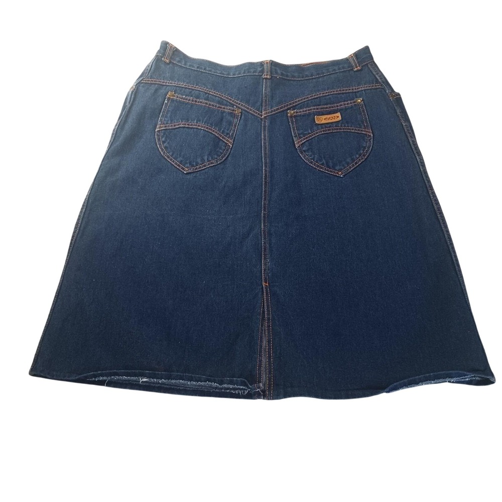 Gitano Vintage Denim A-Line Midi Skirt 36 Womens Dark Wash Western Pockets 80s